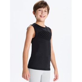 DEVOROPA Youth Baseball Chest Protector Softball Padded Compression Shirt Football Lacrosse Heart Guard Sternum Undershirt Black M