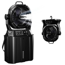 Misting Fan Portable 42800mAh Rechargeable with Remote Control, Camping Fan with LED Light & Stepless Speed Control & Cooling Spray with 6L Bucket, Timer Function, Portable Handle, Rotate Hang Hook
