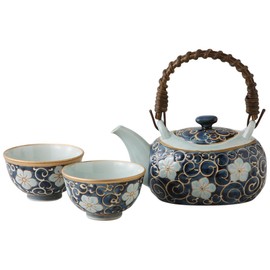 Hasami Ware 11482 Soil Bottle, Bath Cups, Set of 3, Arabesque Kyori Pattern, Made in Japan