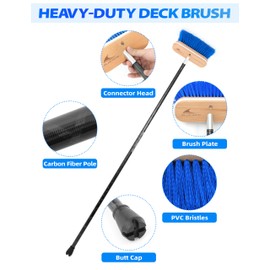 BLUEWING 4ft Heavy Duty Deck Brush with Carbon Fiber Long Handle and Hard Bristle Scrubbing Washing Brush Outdoor Boat Cleaning Brushing Tools Blue
