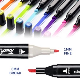 CarPlusStudio Felt Tip Pens - 48 Colours Art Markers, Alcohol Marker Colouring Dual Tip Artist Pens Set for Students, Manga Artists, Drawing, Sketching, Underlining, Illustration, Painting