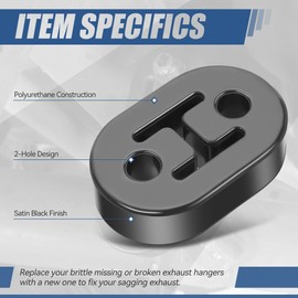 (Pack of 2) Universal 2.88 Inches Exhaust Muffler Rubber Hanger Insulator Bushing Mount, 2-Hole Design, Black