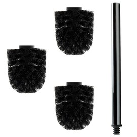 Daloual - 3 x Replacement Toilet Brush Head Black Diameter Approx. 8 cm + 1 x Stainless Steel Handle 26.5 cm - Toilet Brush - Toilet Brush - Replaceable - Modern Design - High Quality - Durable