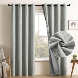 CUCRAF 100% Total Blackout Curtains 84 Length for Window Treatment, Faux Linen Thermal Insulated Grommet Drapes for Bedroom/Living Room, Set of 2 Curtain Panels(Grey Green, 52 x 84 inches)