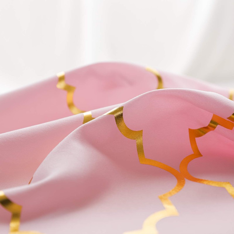 Pink Shower Curtain Gold Moroccan Pattern with 12 Hooks Included,