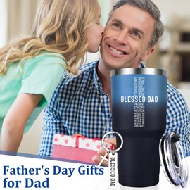 Lifecapido Christian Father's Day Gifts, Blessed Dad 30oz Insulated Tumbler with Keychain, Father’s Day, Birthday, Christmas, Christian Gifts for Men, Gradient