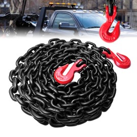 KITUYOTO G80 Transport Binder Chain 3/8 In Towing Chain with Clevis Grab Hooks 7100 lbs Safe Working Load for Towing Tie Down Binding Equipment (3/8In×25Ft) Black