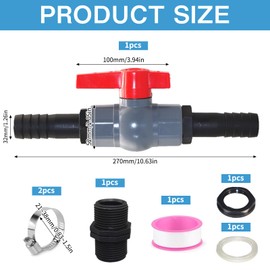 Ball valve with hose connector, PVC ball valve 40 mm, shut-off valve pool, shut-off valve, with internal thread 40 mm and hose nozzles 32 mm, pool hose connector, for pool and pond construction,