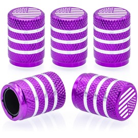 MEAJOO 5PCS USA Flag Tire Valve Stem Caps, with Plastic Liner Corrosion Resistant Leak-Proof, Universal for Cars, SUVs, Bike, Bicycles,Trucks and Motorcycles (Purple)