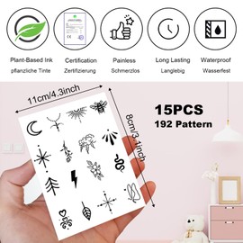Sugeru 15 Blätter Super Nachhaltig Temporäres Tattoo - Original wasserfest+vegan+Neue-Tech+Langanhaltend | Fake Tattoo Aufkleber | Tattoos erwachsene kinder - natürliche ungiftige Inhaltsstoffe (D)