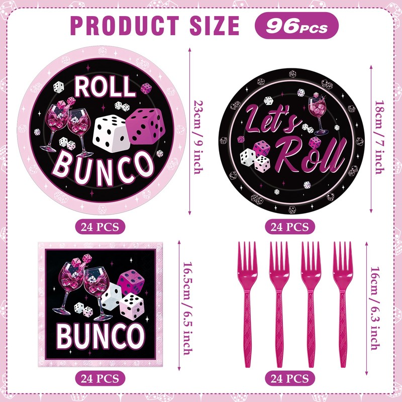 Bunco Party Supplies Decorations - 96 Pcs Game Night Plates