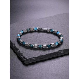 PiercingJak Men's Bracelet Bead Bracelet Stretch Bracelet Made of 4 mm Jasper Apatite Natural Stone Beads Bracelets Healing Stone Jewellery Gifts for Men Women, Stainless Steel Stone