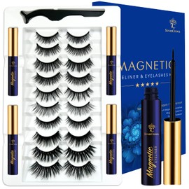 7C SevenCrown Magnetic Eyelashes Natural Look - Magnetic Lashes with Eyeliner,Upgraded Long Lasting,Mix 10 Pairs 3D Reusable 5 Magnet False Eyelashes with Applicator Tool Easy to Apply.Cruelty-Free