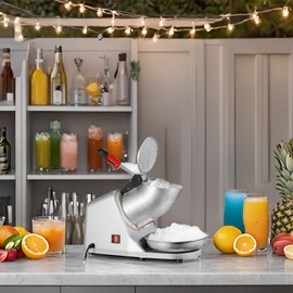 F2C Electric Ice Crusher Shaver Snow Cone Maker with Stainless Steel Blades 300W 145 lbs/hr for Home and Commercial Use (Silver)