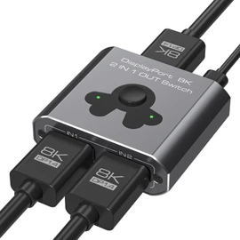PVBCTCSID 8K DisplayPort Switch 2 In 1 Out 4K144Hz DP 1.4 Switcher for Monitors TVs PCs Laptops Projectors etc(Unidirectional)