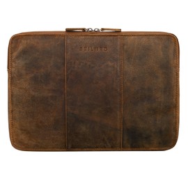 STILORD 'Wilson' Leather Laptop Sleeve 13.3 Inch for MacBook Vintage Case Cover Organizer for 13 and 14 inch Tablet iPads Notebook A4 in Genuine Leather, Colour:Middle Brown