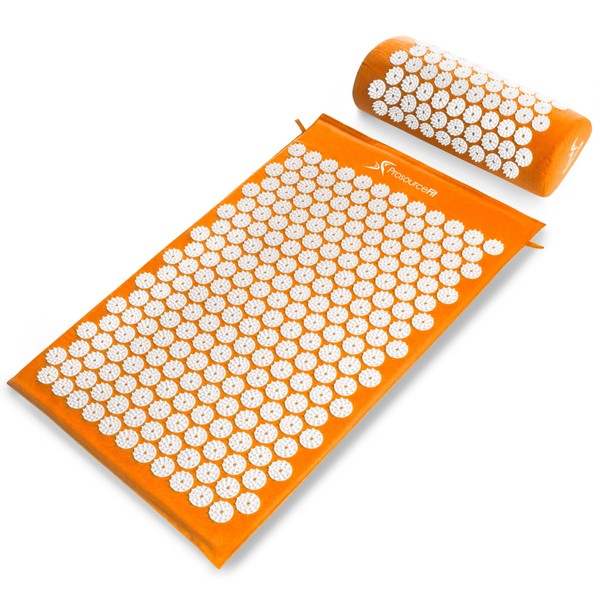 ProsourceFit Acupressure Mat and Pillow Set for Back/Neck Pain Relief and Muscle Relaxation, Orange