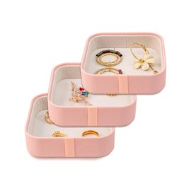 SANQIANWAN Set of 3 Small Stackable Jewelry Organizer Trays Mini Jewelry Drawer Oragnizer Small Jewelry Display Tray for Necklace Bracelet Rings Earrings and Makeup (LightPink)