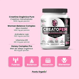 Creatina para Mujer CreatoFem | 60 Servicios | Sabor Arándano-Miel | Purely Organics