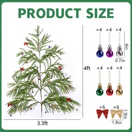 Watayo 1 juego de árbol de Navidad de pared con bolas y lazos, árbol de pino Norfolk colgante en la pared, decoración de árboles de Navidad para el hogar, oficina, ventana, habitación, Navidad, fiesta