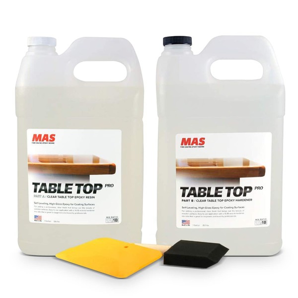 MAS Table Top Pro (2-Gallon Kit) | Crystal Clear Casting for DIY Arts and Crafts Projects | 2-Part Resin and Hardener Epoxy Kit | for Countertops, Wood Tables, Tabletops, Bar Tops, and More