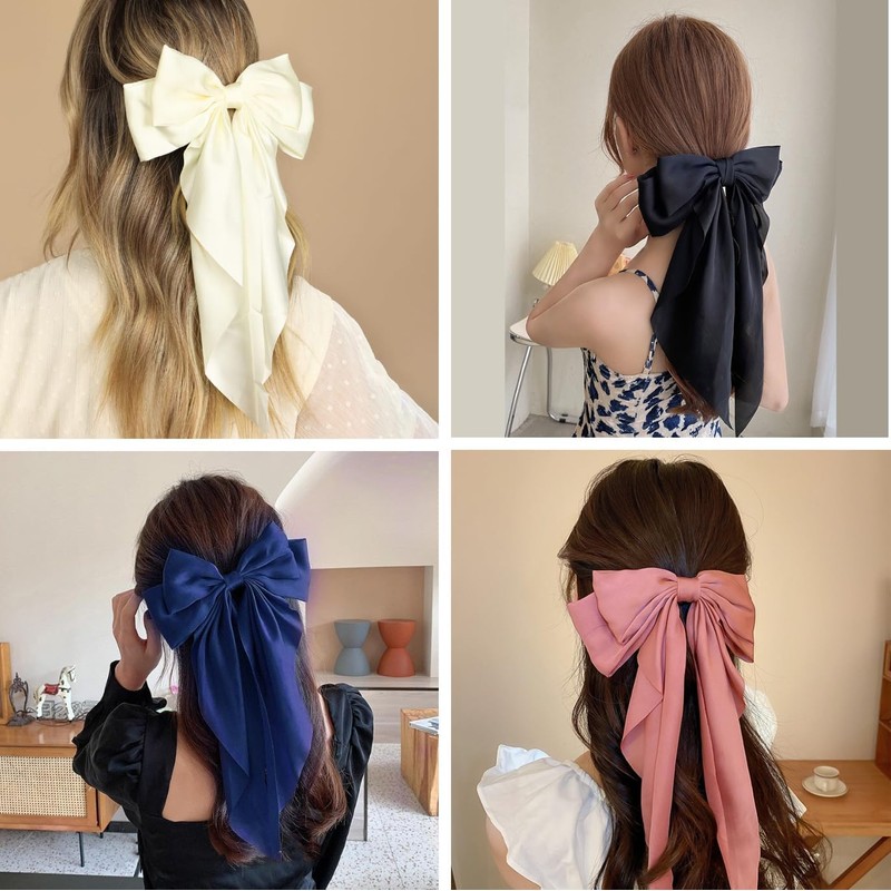 ZUJIACUN 3 large bow hair clips, Silk satin bow hair