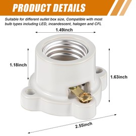 Saysurey 8 Pcs Porcelain Lamp Holder Socket E26/E27 Medium Keyless Threaded Socket with Two Hole Flanged Mounting 660W 250V Medium Base Lampholder Cleat Sockets for Indoor Garage Closet Lighting