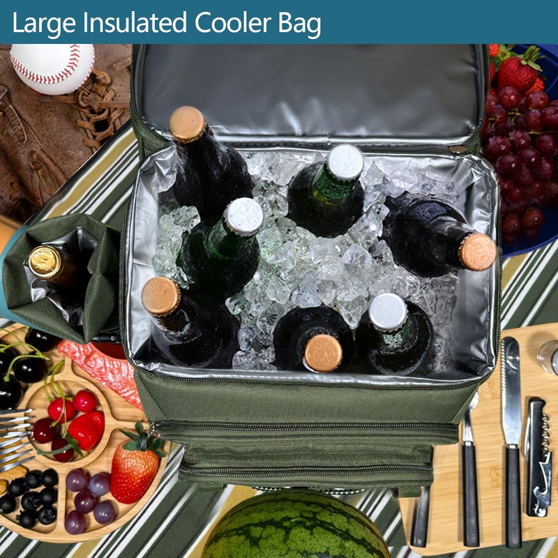 Hap Tim Picnic Basket Backpack for 4 Person with Blanket,