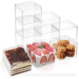 FZJ 16 Pack 15OZ Square Clear Plastic Cups with Lids and Stickers Disposable Fruit Cups for Dessert,Tiramisu container with lid,Cupcake,Parfait,Pudding,Iced Cold Drinks,Snacks,Fruits,Bakeries