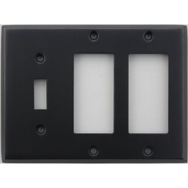 Classic Accents Stamped Steel Oil Rubbed Bronze Three Gang Wall Plate - One Toggle Light Switch Opening Two GFI/Rocker Openings