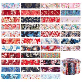 nbeads Pack of 40 Cotton Fabric Quilting Strips, 50.5 x 6.6 cm Japanese Style Cotton Craft Fabric Bundles Squares Patchwork Ethnic Style Cotton Ornament Accessories Scrapbooking Fabric