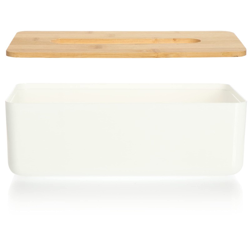 com-four® Plastic Cosmetic Tissue Box with Bamboo Lid - Tissue