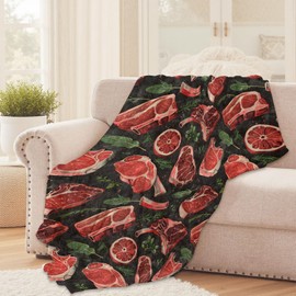 Steak and Meat Cuts Throw Blanket for Girls Boys Kids Adults, 50x60 in, Cozy Flannel Blanket for Bedroom, Camping, Couch, Room Decor, Fuzzy Warm Soft Gifts