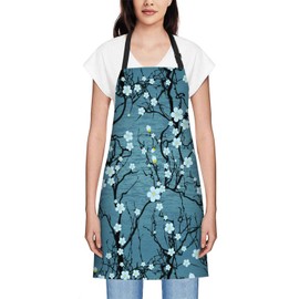 Smooffly Japanese Cherry Blossom Apron Adjustable Bib Chef Aprons Cooking Apron Unisex Women Men Aprons Perfect for Home Kitchen, Baking, Gardening, Restaurant, Coffee house BBQ