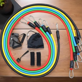 Exercise Bands - Home Fitness Equipment Set of 11 | Heavy Exercise Bands with Handles, Home Gym Workout, for Men Women