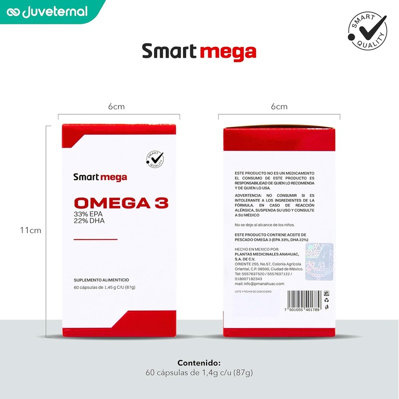 Smart Mega OMEGA 3 con 33% EPA y 22% DHA,