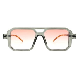 Geometric Square Flat Top Sunglasses Retro Unisex UV 400 Grey Tortoise, Pink