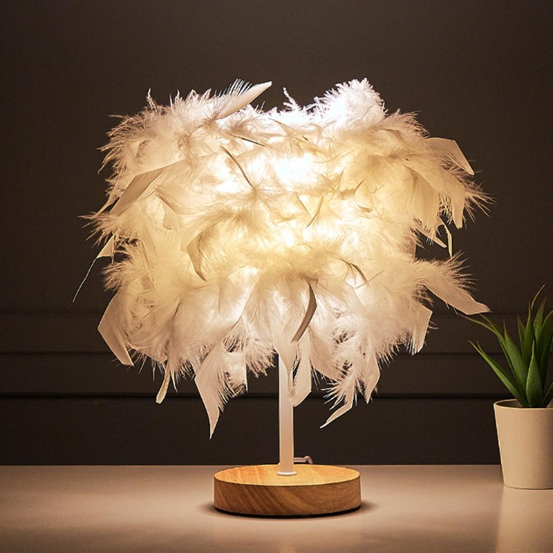 Meichoon Feather Table Lamp USB Plug-in LED Decorative Ambient Night