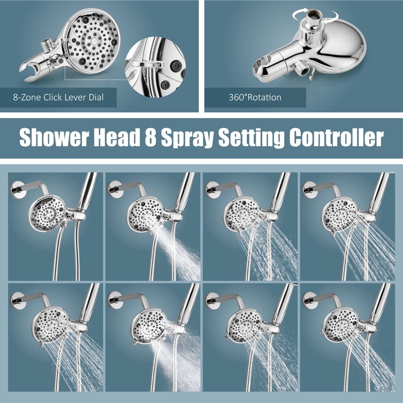 Aolemi Shower System Dual 2-in-1 Rain Shower Faucet Set 8-Setting