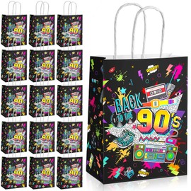 16 Pieces 90s Party Favors Gift Bag 90's Paper Bags with Handles 90s Party Decorations 90s Birthday Themed Paper Goodies Bags 90s Party Treat Bags 1990s Party Decorations for 90s Disco Party Supplies