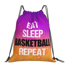 AIMASTZ Eat Sleep Basketball Repeat Unisex Drawstring Backpack Bag Sport Gym Swim Travel Sackpack,OrangePurple
