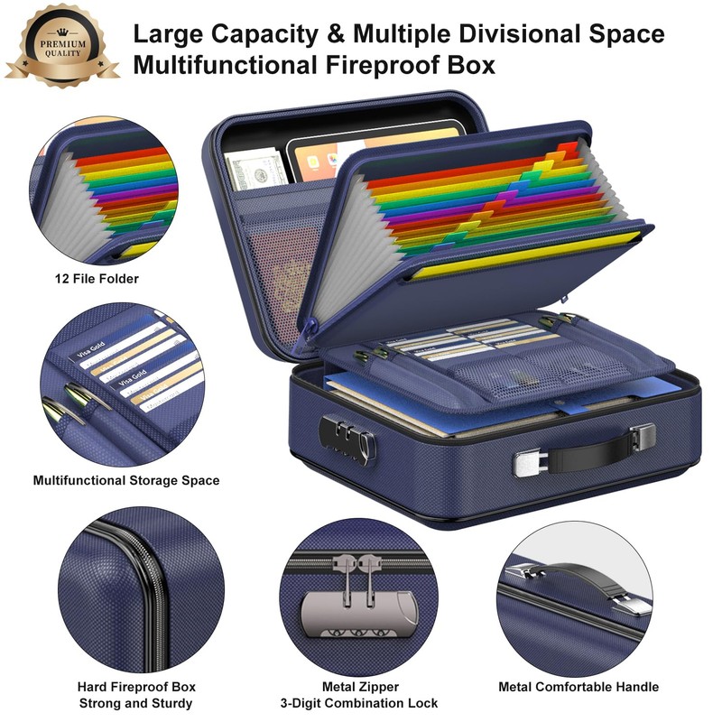 COLCASE Fireproof File Box, Hard Case Fireproof Document Organizer with