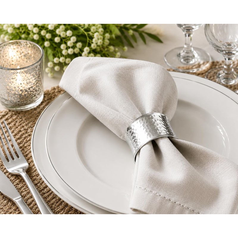 ITOS365 Handmade Round Hammered Silver Napkin Rings Holder for Dinning