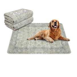 Washable Pee Pads, DAMIROON 2 Pack - 36 x 41 Inches Waterproof Non-Slip Puppy Pad with Fast Absorbent, Reusable Mats for Training Travel Whelping Housebreaking Incontinence Crate - Vintage White
