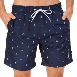 Nautica Men's Standard Quick Dry All Over Classic Anchor Print Swim Trunk, Navy, Large
