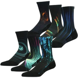 HUSO Unisex Galaxy Space Graphics Socks Built for Basketball & Cycling Fast Dry, Lasting Comfort, Cushioned Crew Socks 6 Pairs (Multicolor, L/XL)