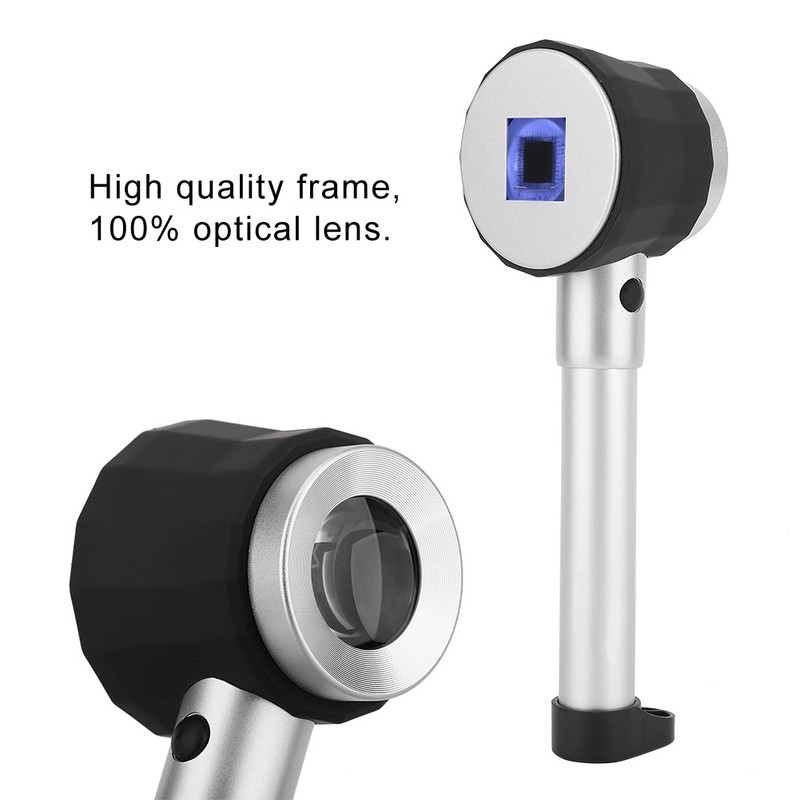 10X Magnifier Handheld Loupe with Scale LED Metal Handle Optical