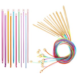 23 Pieces Tunisian Crochet Hooks Set, AHIER 12PCS Bamboo Crochet Hooks 3-10mm and 11PCS Tunisian Afghan Aluminum Knitting Needles Set 2-8mm (Assorted Color Aluminum Crochet Hooks) (Colorful)