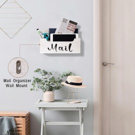 ZBBCTUS Mail Organizer Wall Mounted,Mail Holder for Wall with 2 Slots and Removable Grids,Wall Mail Organizer,Countertop Wooden Desktop Mail Sorter，Mail Basket for Desk，Hanging Home Office Decor