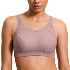 SYROKAN Plus Size Sports Bras for Women High Support Full Coverage High Neck No Padded Wireless Bra Brick 36F